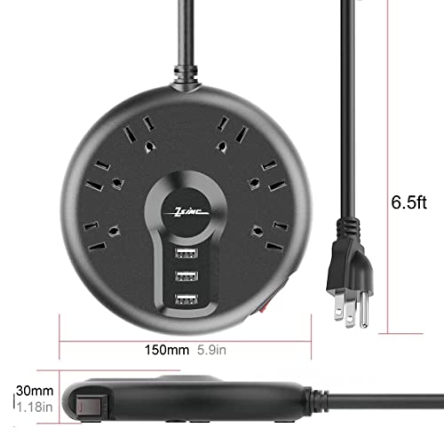 Power Strip, Surge Protector, 6 Outlets and 3 USB Ports 6.5FT Long Extension Cord, ZSIMC Sleek Socket Overload Surge Protection, Flat Plug Charging Station Compact for Dorm Room, Office, Home, Travel - Image 8